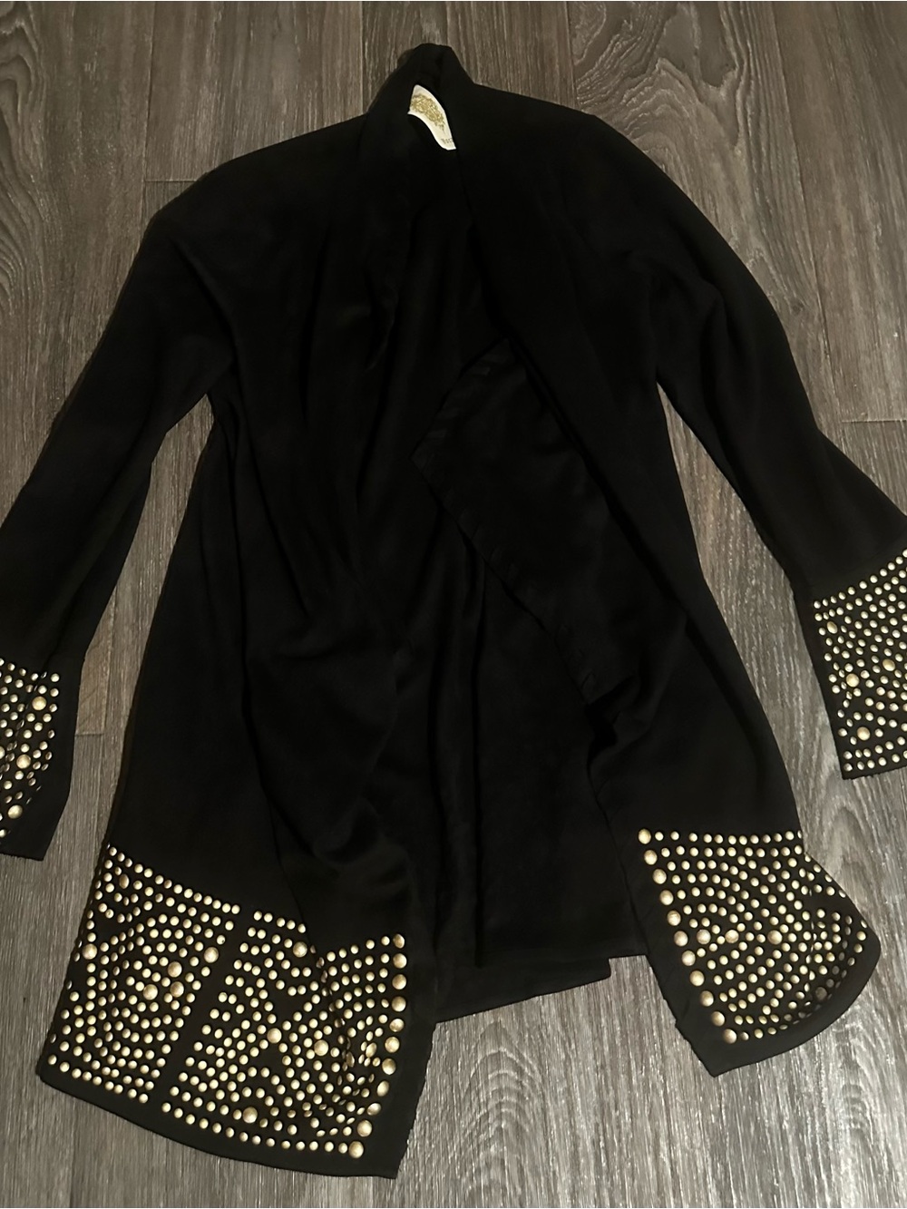 Vocal Black Open Cardigan with Embroidered Label